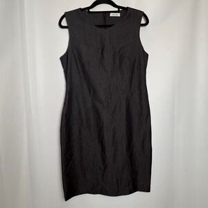 Calvin Klein Women's Black Denim Sleeveless Career Sheath Dress Chambray Classic